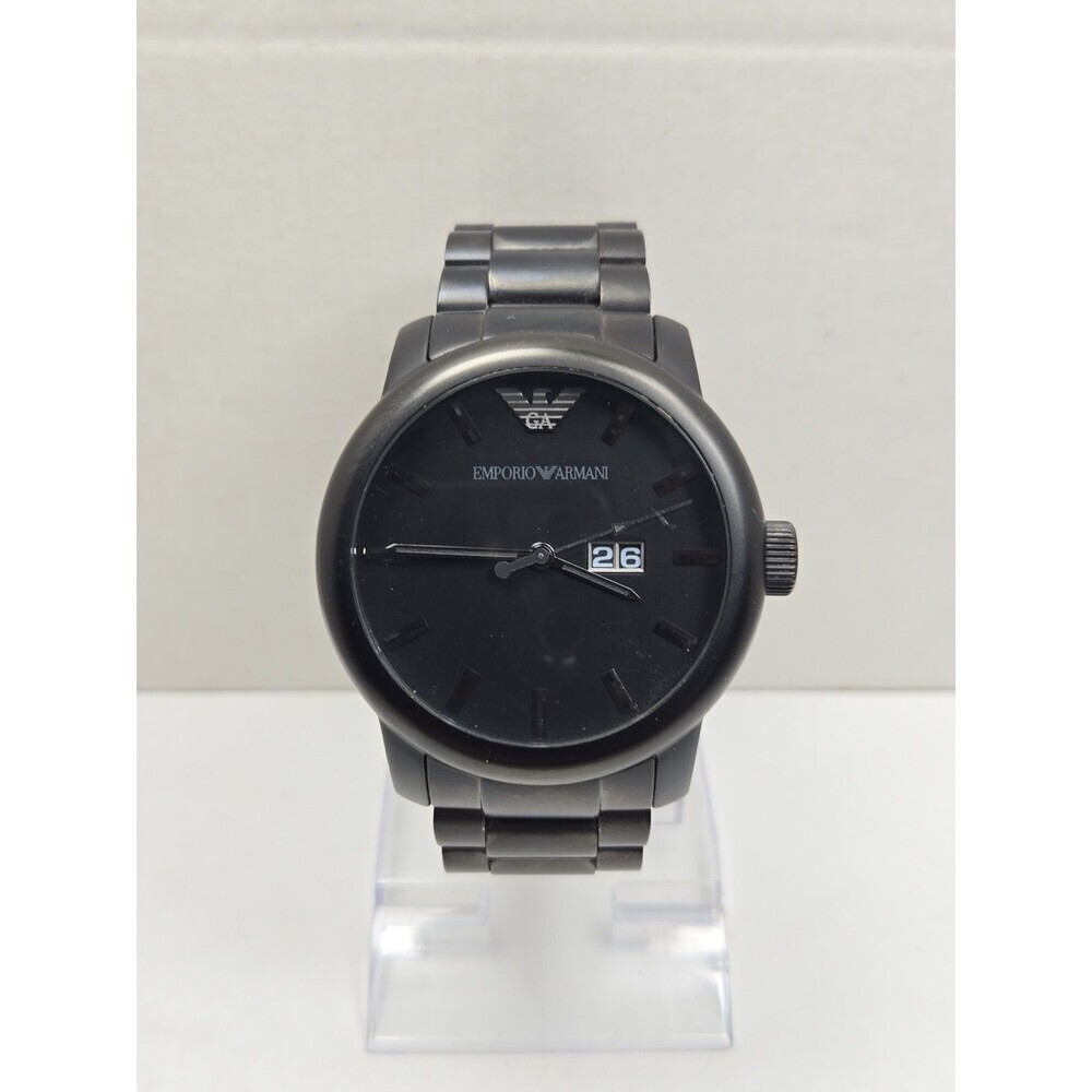 Emporio Armani AR0346 Classic Matte Black Steel Mens Date Watch New Battery 47MM